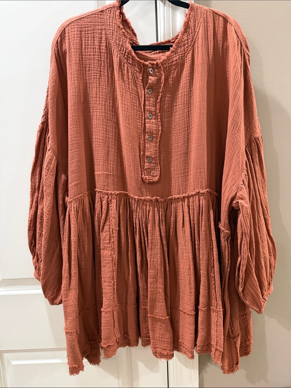 Free People Rust Orange Gauze Peasant Tunic